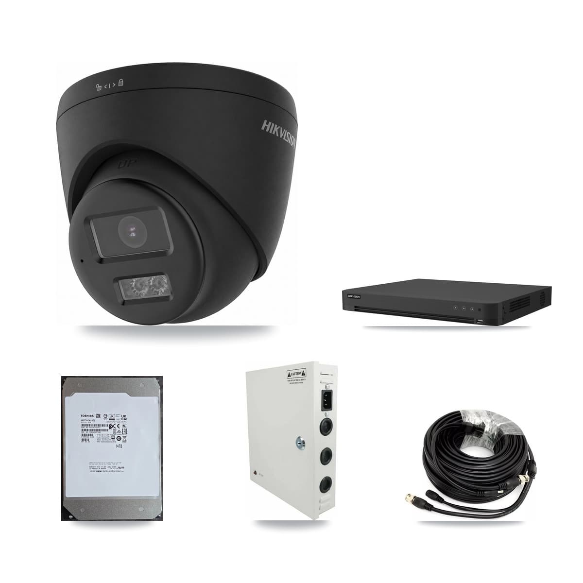 Hikvision 16-Channel 4K CCTV Kit — 14 Black Turret Cameras + 14TB Recording