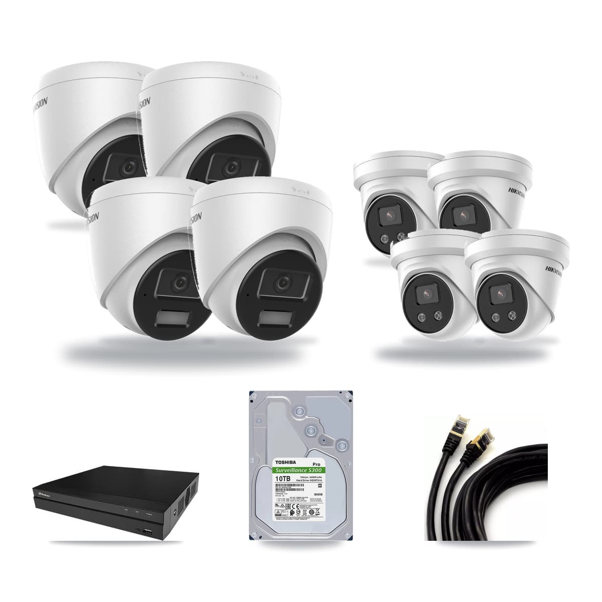 Hikvision & Prolux 8-Channel 4MP – 5MP CCTV Kit — 4 4MP + 4 5MP Turret Cameras + 10TB Recording - Image 1