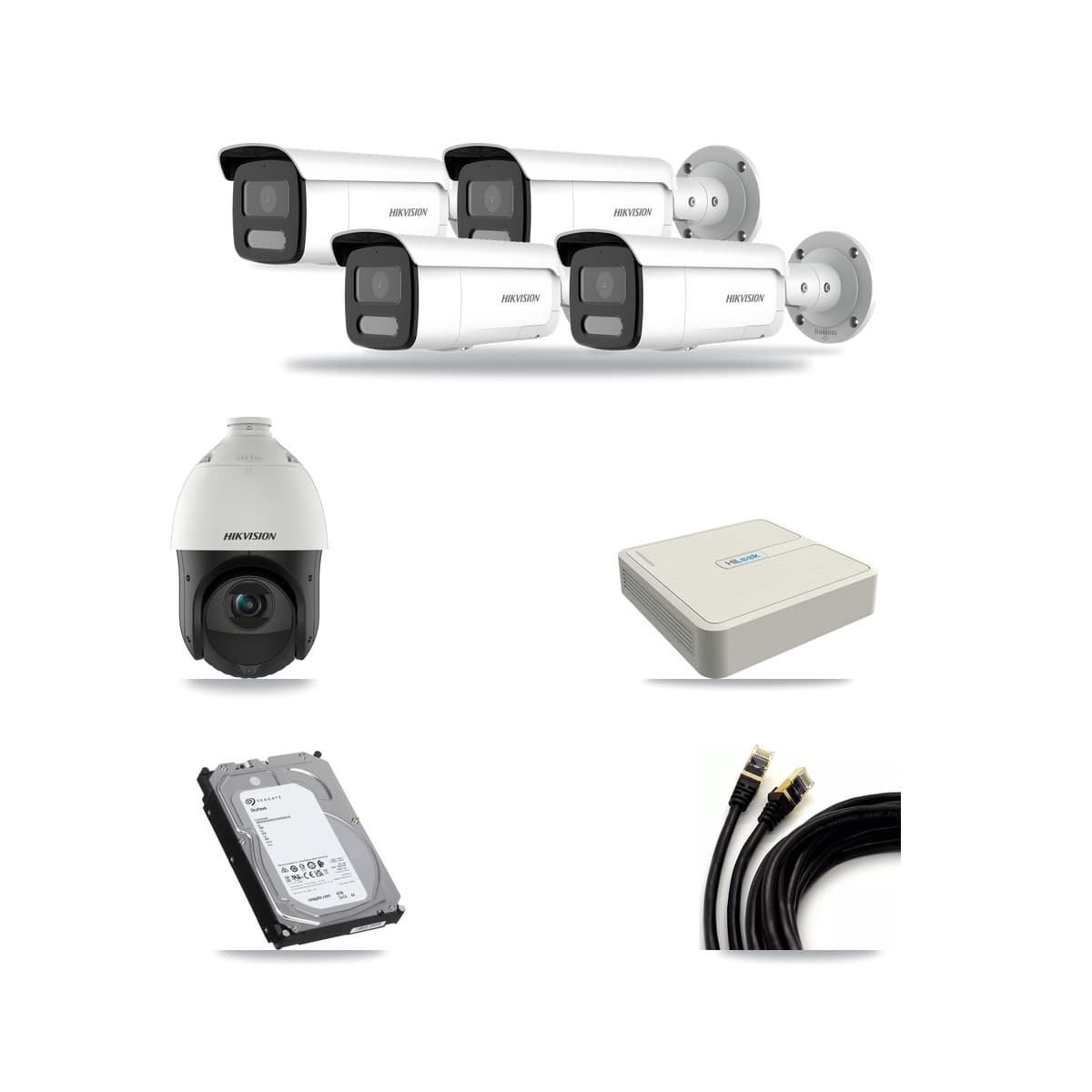 Hikvision & HiLook 8-Channel 4MP CCTV Kit — 4 Bullet + 1 PTZ Cameras + 6TB Recording (NVR-108H-D Recorder) - Image 1