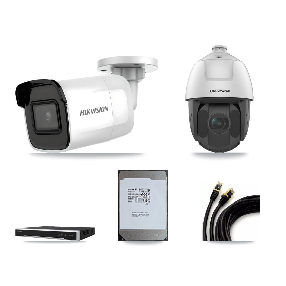 Hikvision 16-Channel 2MP – 4K CCTV Kit — 5 4K Bullet + 1 2MP PTZ Cameras + 14TB Recording (DS-7616NI-M2 Recorder)