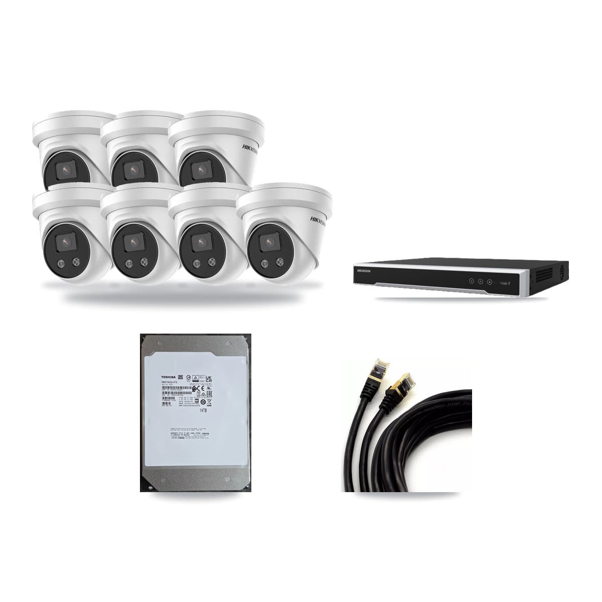 Hikvision 16-Channel 5MP CCTV Kit — 7 Turret + 1 Dome Cameras + 14TB Recording (DS-7616NI-M2 Recorder) - Image 1