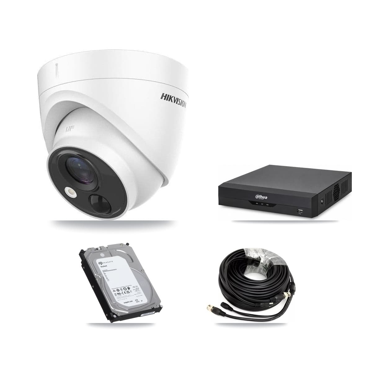 Hikvision & Dahua 4-Channel 5MP CCTV Kit — 4 DS-2CE71H0T Turret Cameras + 6TB Recording