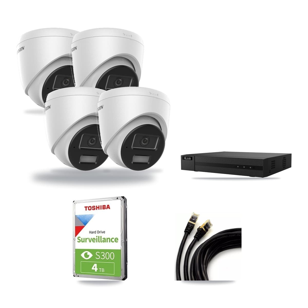 Hikvision & HiLook 8-Channel 4MP CCTV Kit — 4 DS-2CD1343G2 Turret Cameras + 4TB Recording (NVR-108MH-D Recorder) - Image 1