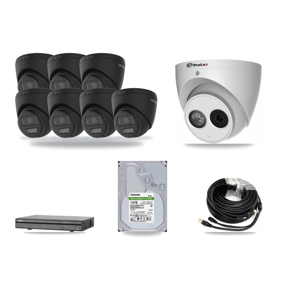 8-Channel 4MP – 4K CCTV Kit — 7 Black 4K + 1 4MP Turret Cameras + 10TB Recording (DH-XVR5108H Recorder) - Image 1
