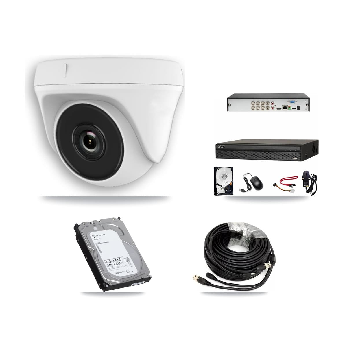 Hikvision & Dahua 8-Channel 2MP – 4K CCTV Kit — 1 4K Bullet + 5 White 2MP Dome Cameras + 6TB Recording (XVR-3108AD Recorder)