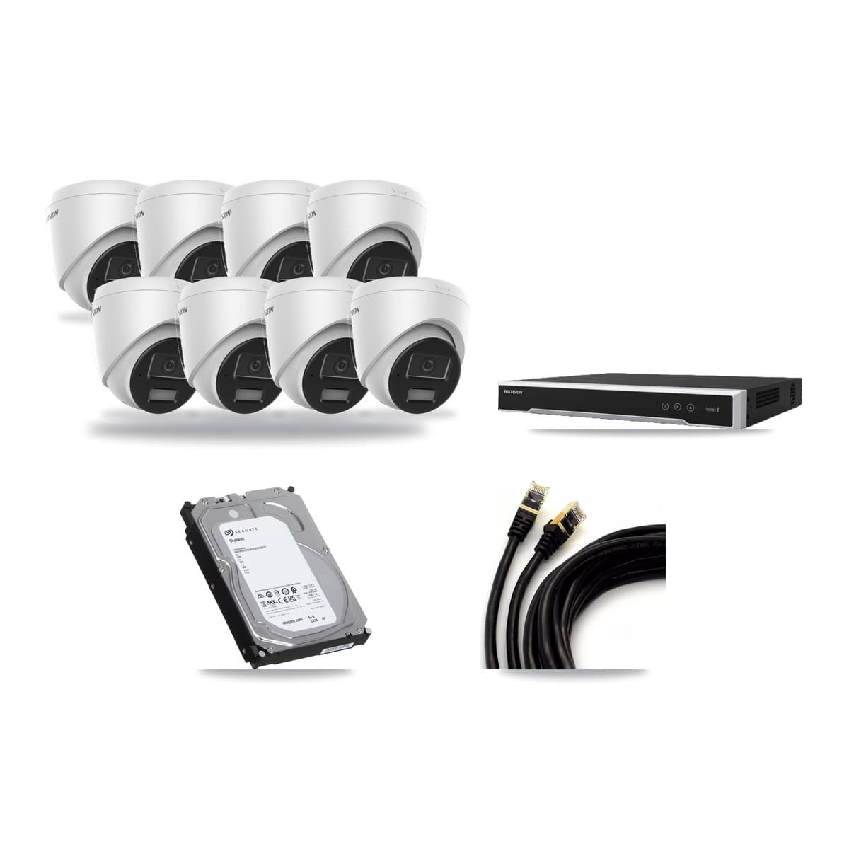 Hikvision 8-Channel 4MP CCTV Kit — 8 DS-2CD1343G2 Turret Cameras + 6TB Recording (DS-7608NI-M2 Recorder) - Image 1