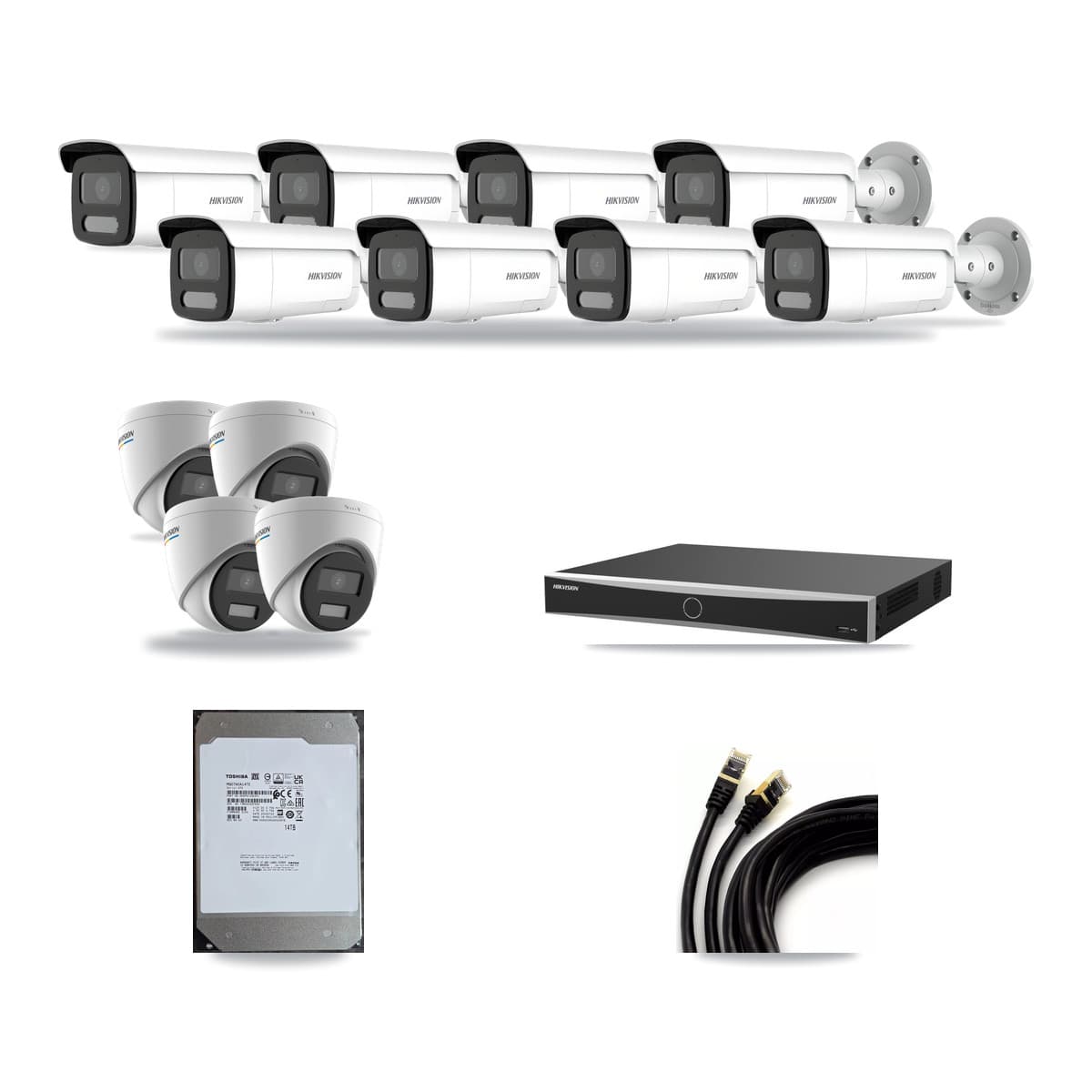 Hikvision 16-Channel 2MP – 4MP CCTV Kit — 4 2MP Turret + 8 4MP Bullet Cameras + 14TB Recording (DS-7616NXI Recorder) - Image 1