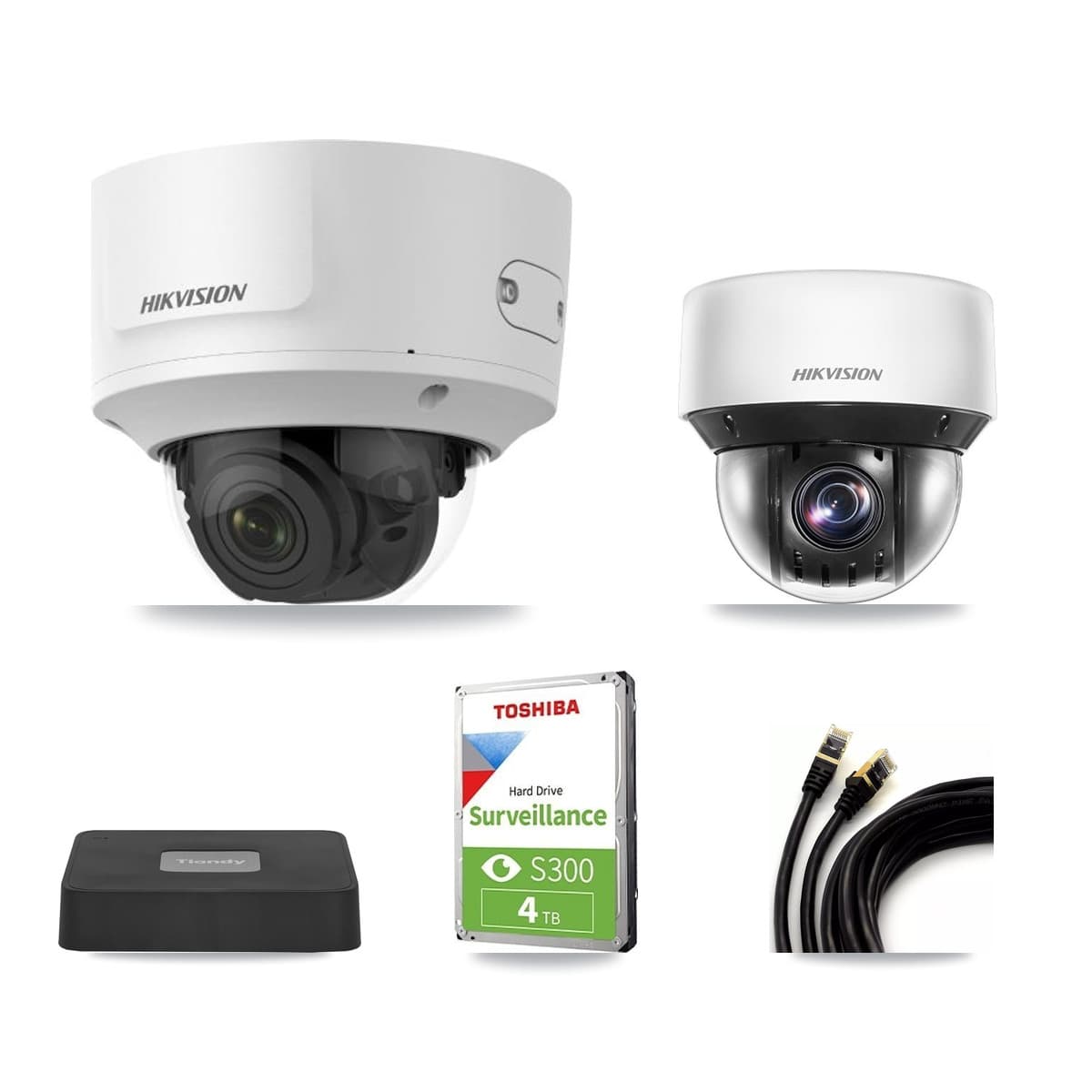 Hikvision & Tiandy 4-Channel 2MP – 4MP CCTV Kit — 2 DS-2CD2723G0 2MP Dome + 2 DS-2DE4A425IW 4MP PTZ Cameras + 4TB Recording - Image 1
