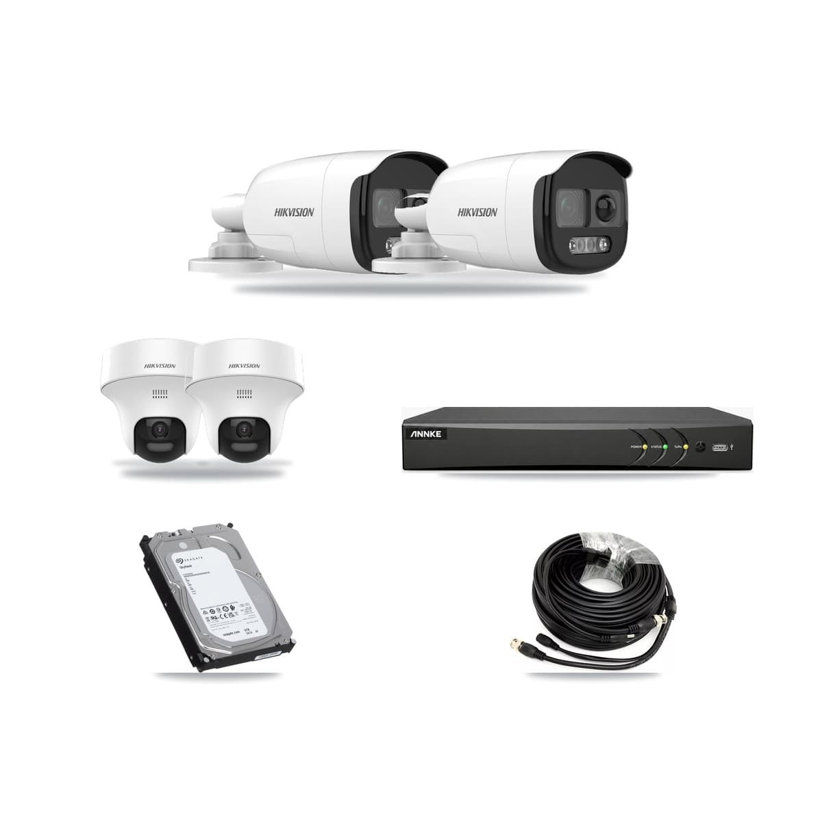 Hikvision & ANNKE 4-Channel 5MP CCTV Kit — 2 DS-2CE12KF3T Bullet + 2 DS-2CE70K0T Turret Cameras + 6TB Recording - Image 1