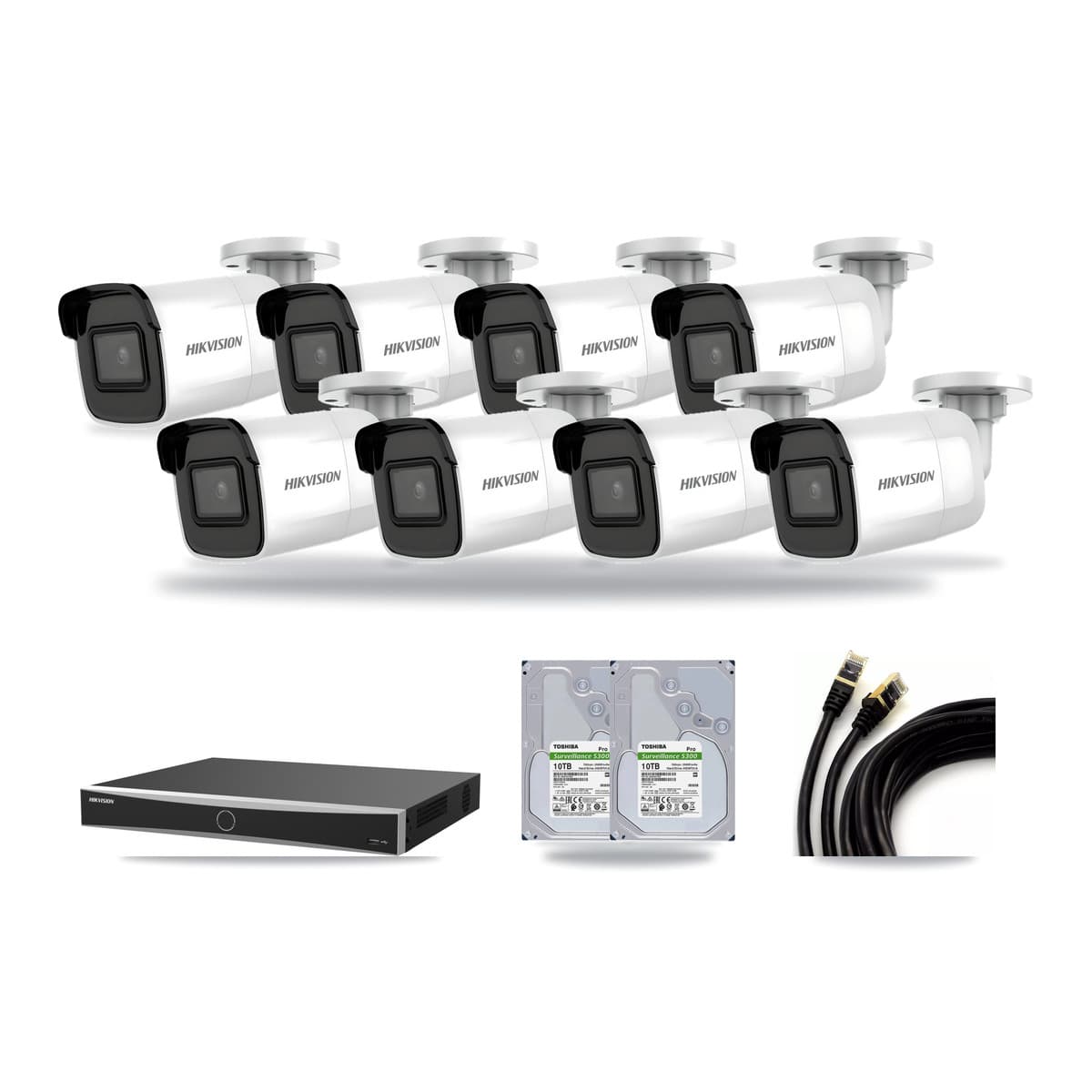 Hikvision 16-Channel 4K CCTV Kit — 8 Bullet Cameras + 2× 10TB Recording (DS-7616NXI Recorder) - Image 1