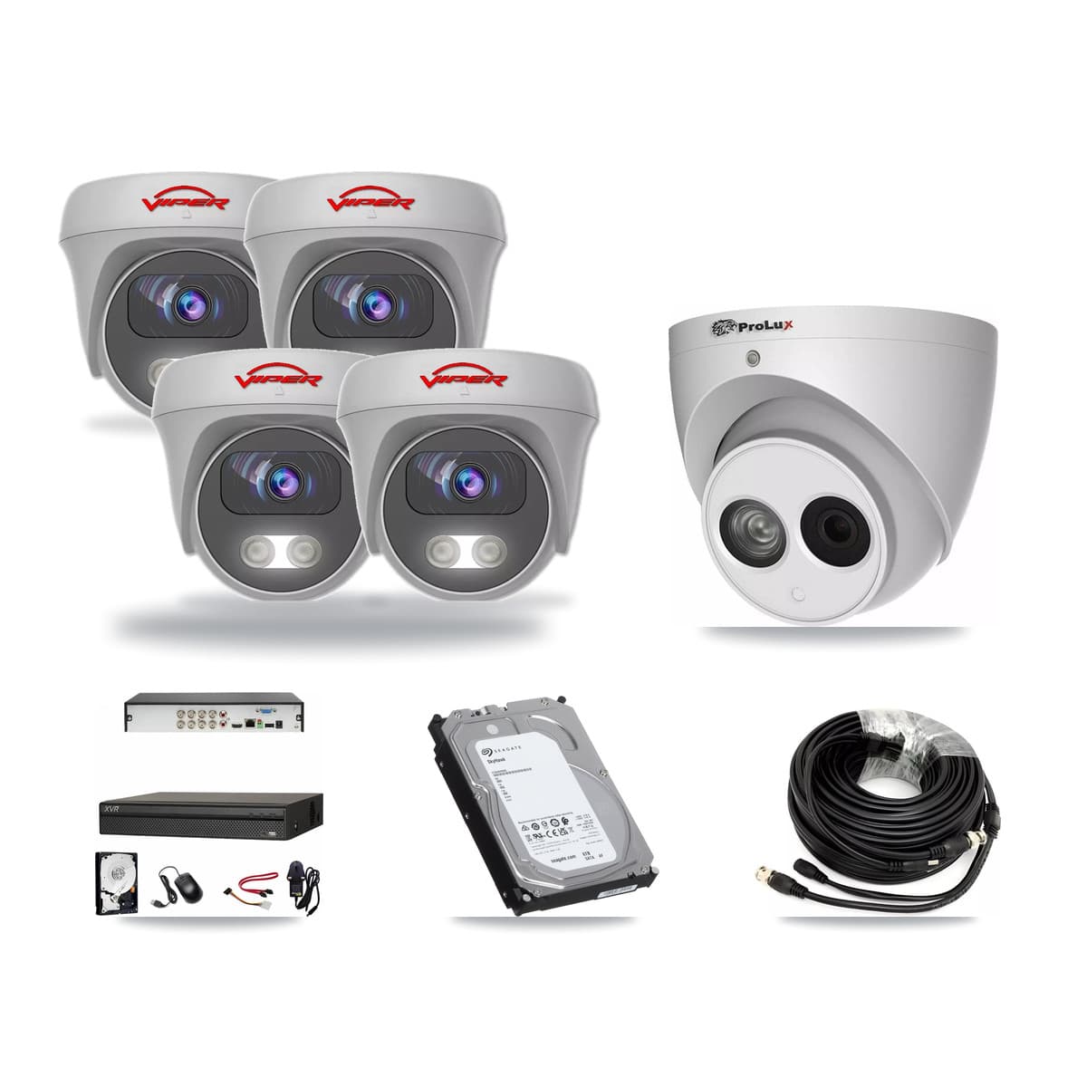 8-Channel 4MP – 5MP CCTV Kit — 1 4MP Turret + 4 White 5MP Cameras + 6TB Recording (XVR-3108AD Recorder) - Image 1
