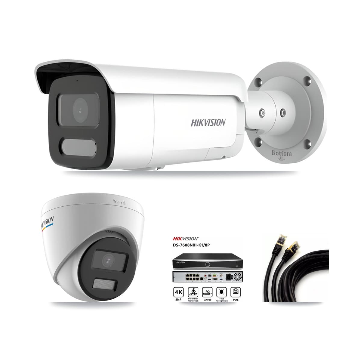 Hikvision 8-Channel 2MP – 4MP CCTV Kit — 1 2MP Turret + 2 4MP Bullet Cameras + 3TB Recording (DS-7608NXI Recorder)