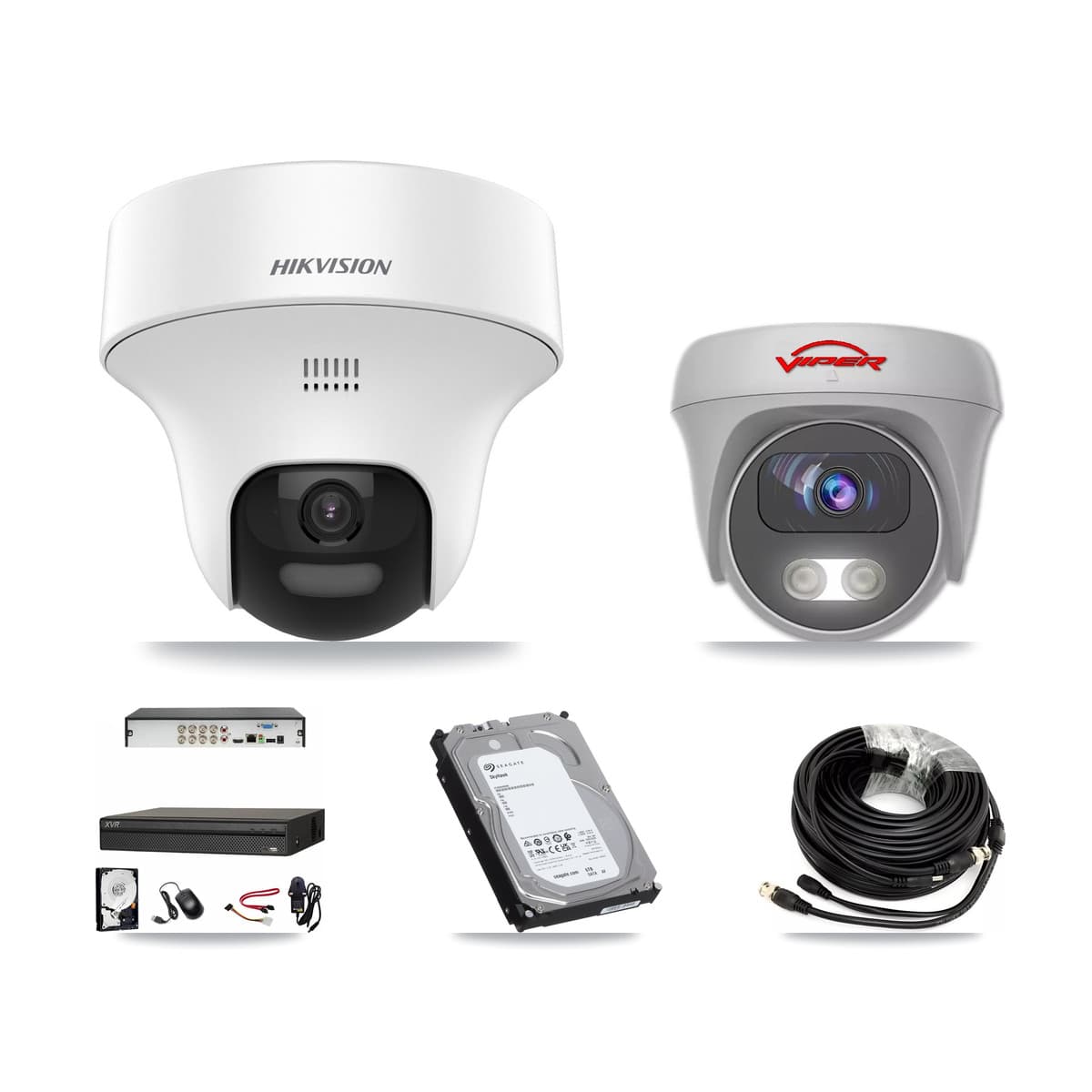 8-Channel 5MP CCTV Kit — 4 DS-2CE70K0T Turret + 1 White VIPER-5MP-3K Cameras + 6TB Recording (XVR-3108AD Recorder) - Image 1