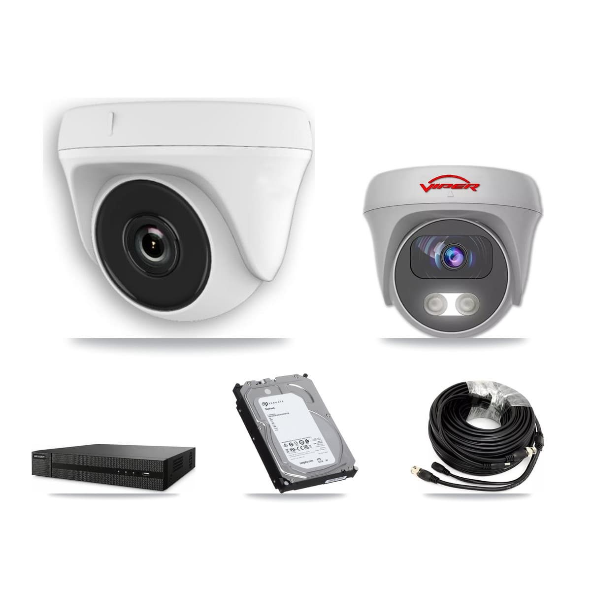 Viper 8-Channel 2MP – 5MP CCTV Kit — 7 White 2MP Dome + 1 White 5MP Cameras + 6TB Recording (DVR-8CH Recorder)