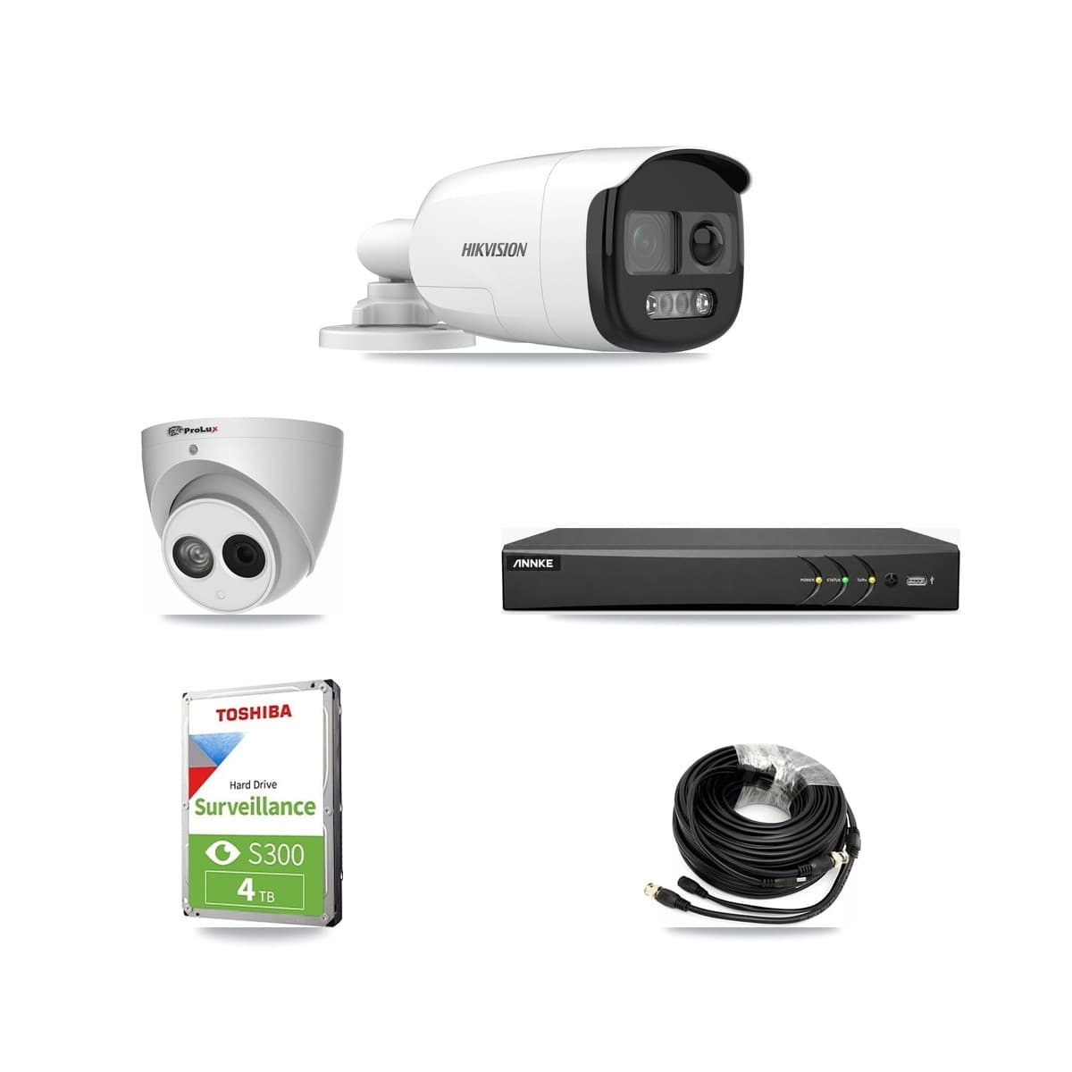 4-Channel 4MP – 5MP CCTV Kit — 2 DS-2CE12KF3T 5MP Bullet + 1 PXC-612C4W-A 4MP Turret Cameras + 4TB Recording (AN-DV4-8MP Recorder) - Image 1