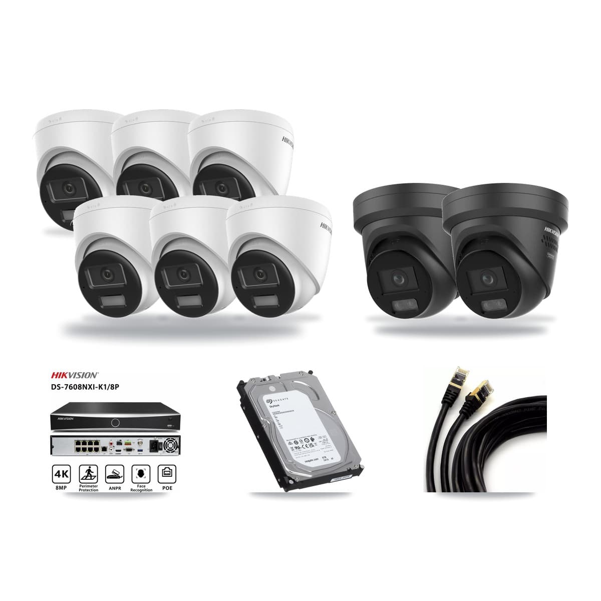 Hikvision 8-Channel 4K CCTV Kit — 6 DS-2CD1383G2 + 2 DS-2CD2387G3 Turret Cameras + 6TB Recording - Image 1
