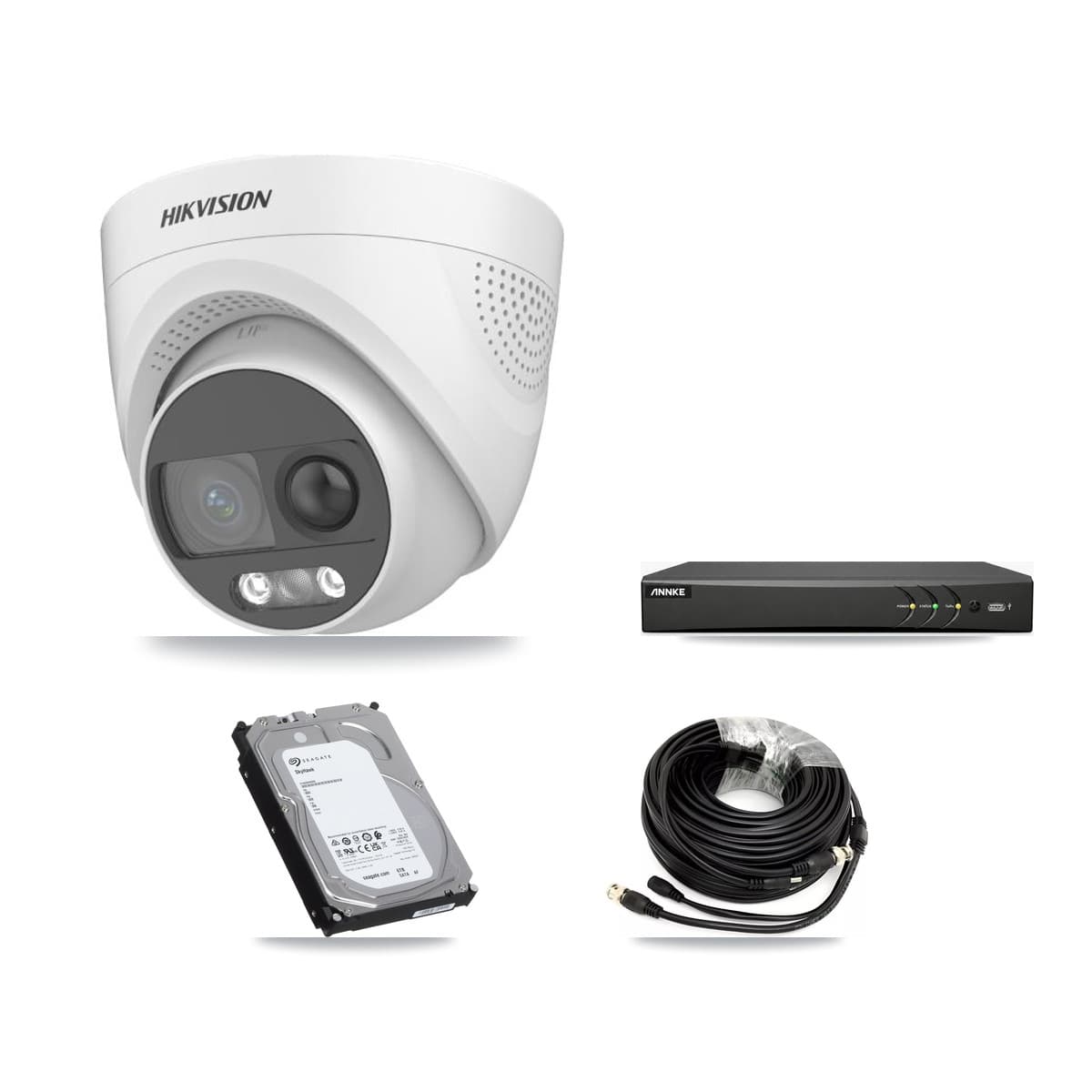 Hikvision & ANNKE 4-Channel 5MP CCTV Kit — 3 DS-2CE72KF3T Turret Cameras + 6TB Recording