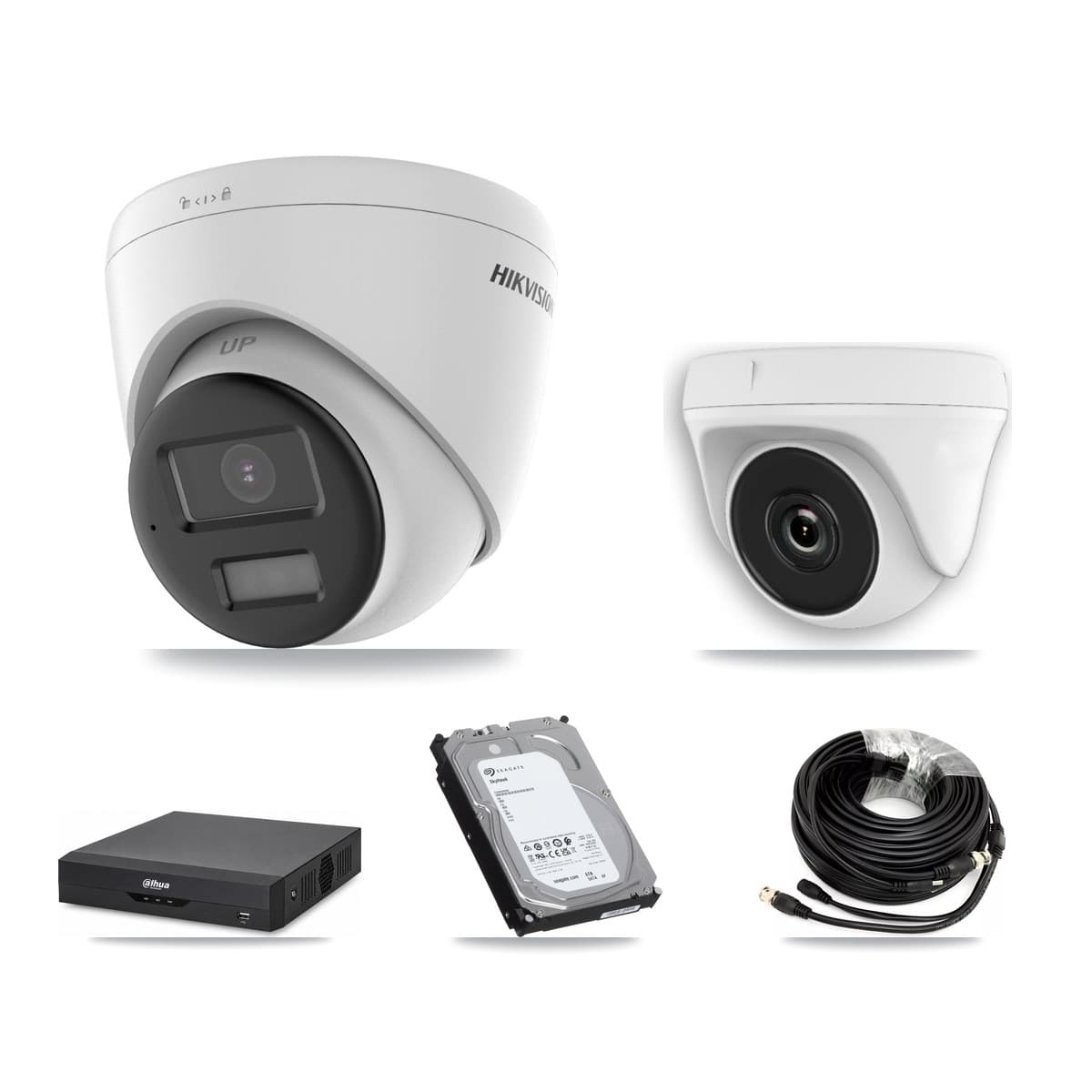 Hikvision & Dahua 4-Channel 2MP – 4K CCTV Kit — 3 4K Turret + 1 White 2MP Dome Cameras + 6TB Recording