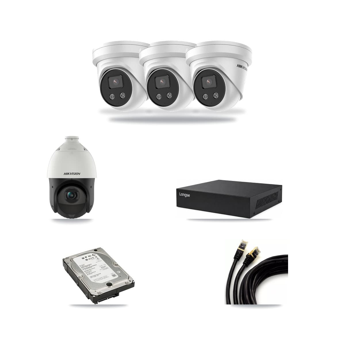 Hikvision & Longse 8-Channel 4MP – 5MP CCTV Kit — 3 5MP Turret + 1 4MP PTZ Cameras + 5TB Recording - Image 1