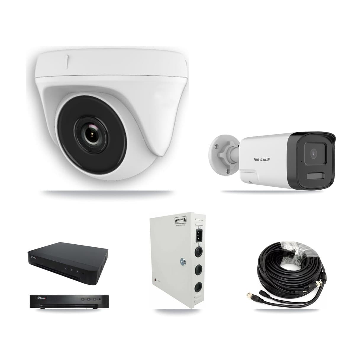 Hikvision & Prolux 16-Channel 2MP – 5MP CCTV Kit — 1 DS-2CE17K0T 5MP Bullet + 10 White HDT-2MP-N20W 2MP Dome Cameras + 8TB Recording