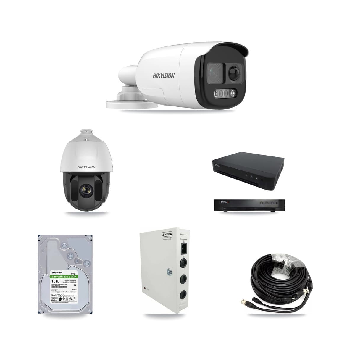 Hikvision & Prolux 16-Channel 2MP – 5MP CCTV Kit — 1 DS-2AE5225TI 2MP PTZ + 7 DS-2CE12KF3T 5MP Bullet Cameras + 10TB Recording - Image 1
