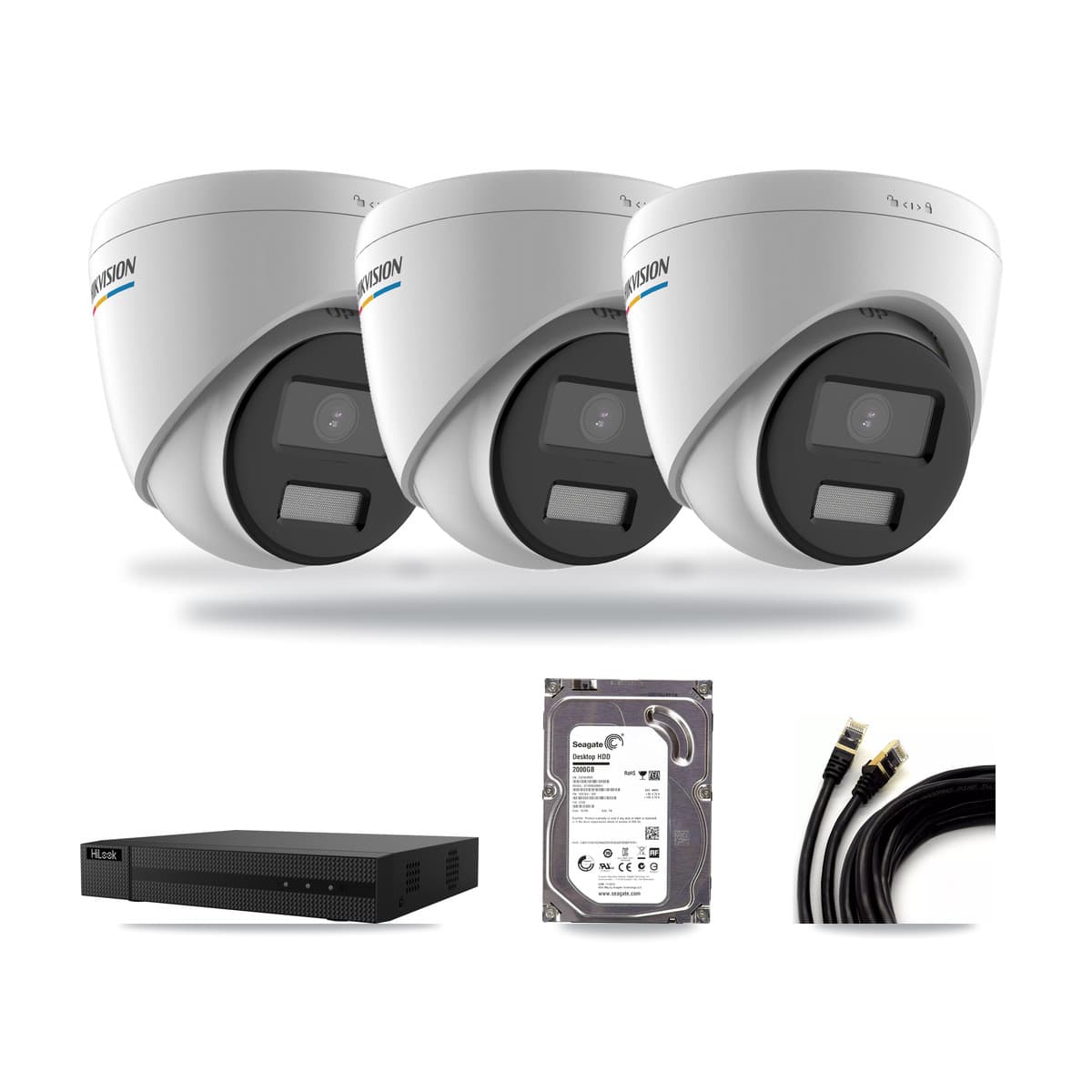 Hikvision & HiLook 8-Channel 2MP CCTV Kit — 3 Turret Cameras + 2TB Recording (NVR-108MH-D Recorder) - Image 1