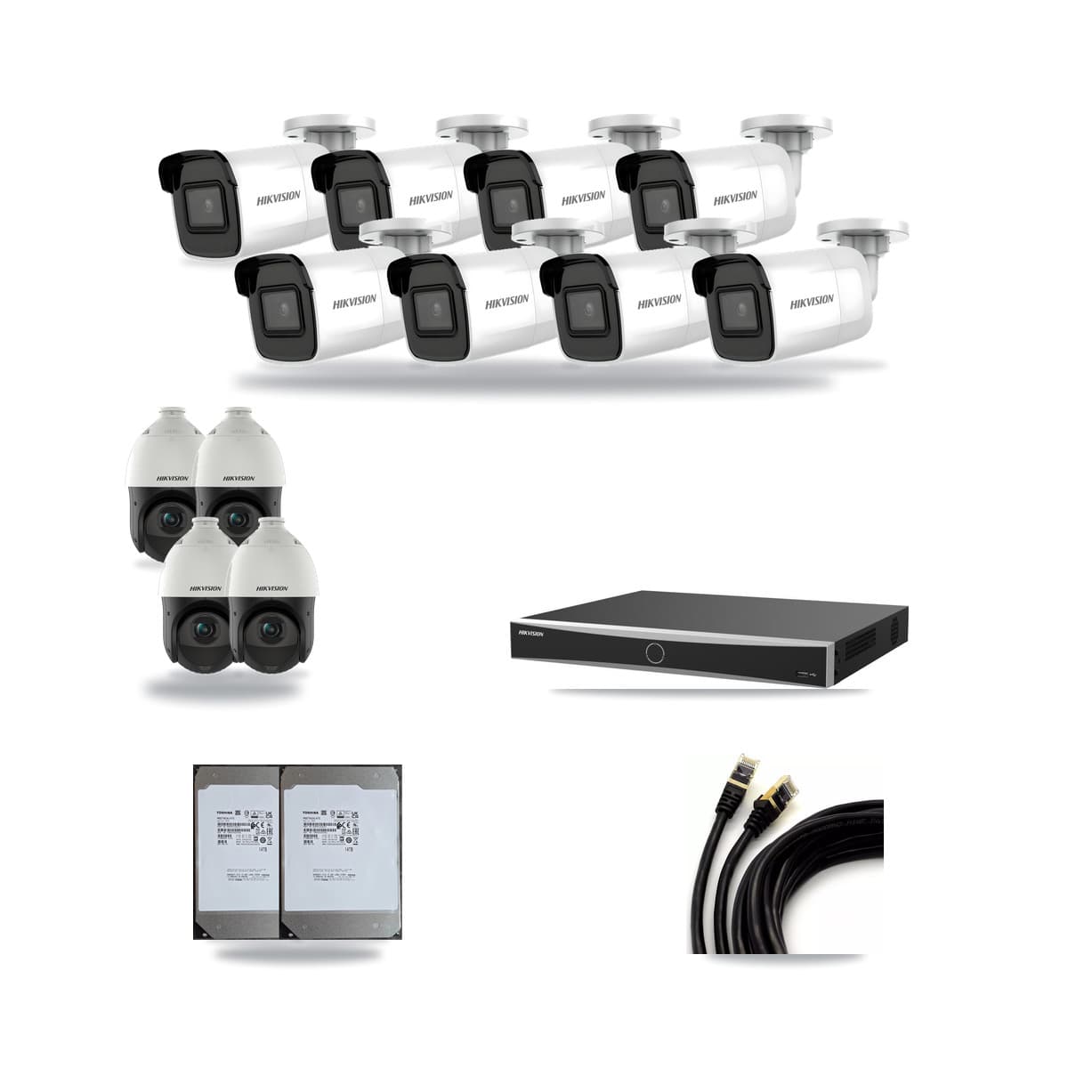Hikvision 16-Channel 4MP – 4K CCTV Kit — 8 4K Bullet + 4 4MP PTZ Cameras + 2× 14TB Recording - Image 1