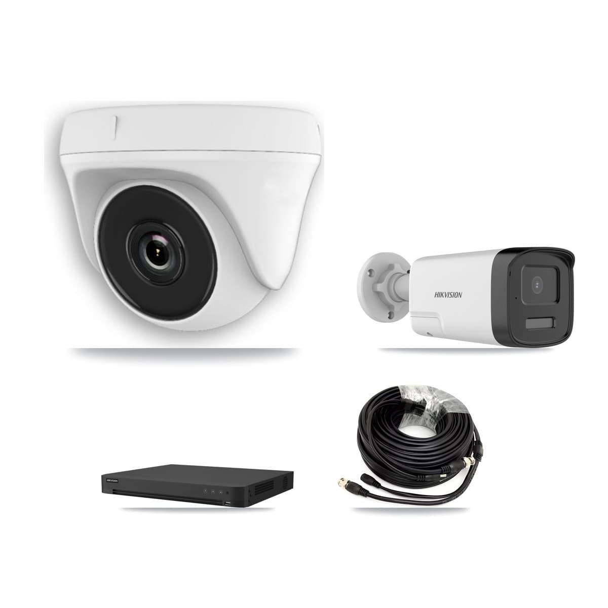Hikvision 32-Channel 2MP – 5MP CCTV Kit — 1 DS-2CE17K0T 5MP Bullet + 3 White HDT-2MP-N20W 2MP Dome Cameras + 3TB Recording (IDS-7232HQHI Recorder)