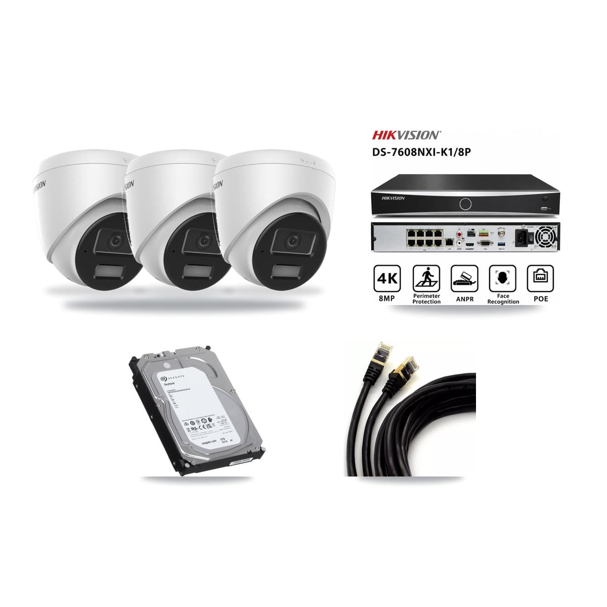 Hikvision 8-Channel 4MP CCTV Kit — 3 Turret Cameras + 6TB Recording - Image 1