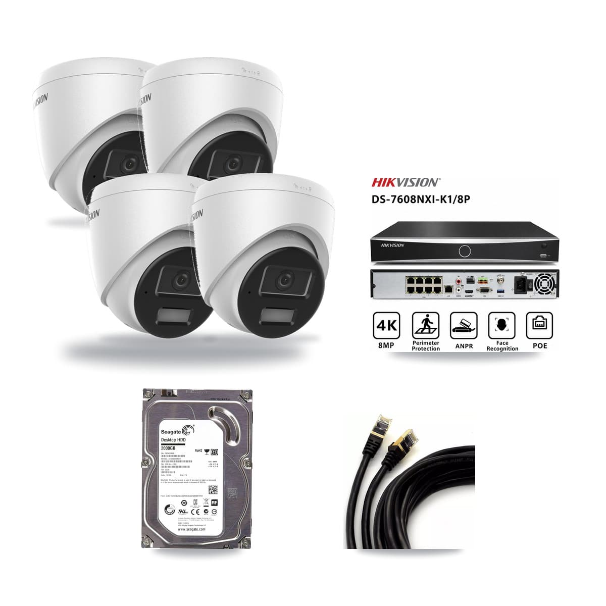 Hikvision 8-Channel 4MP CCTV Kit — 4 DS-2CD1343G2 Turret Cameras + 2TB Recording - Image 1