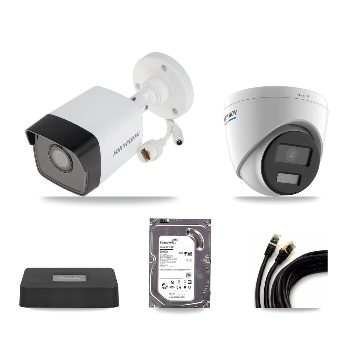 Hikvision & Tiandy 4-Channel 2MP – 5MP CCTV Kit — 1 5MP Bullet + 1 2MP Turret Cameras + 2TB Recording