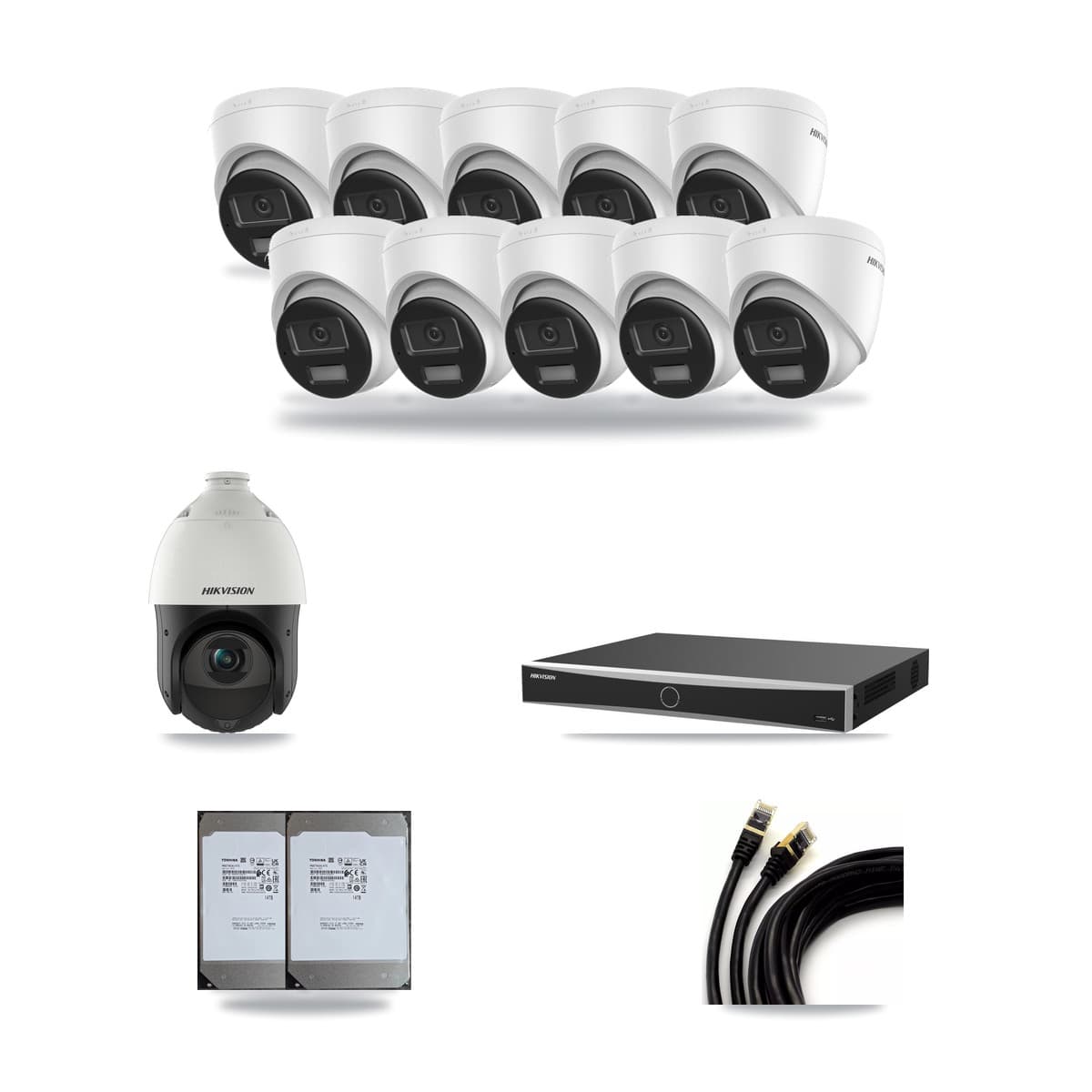 Hikvision 16-Channel 4MP – 4K CCTV Kit — 10 4K Turret + 1 4MP PTZ Cameras + 2× 14TB Recording (DS-7616NXI Recorder) - Image 1