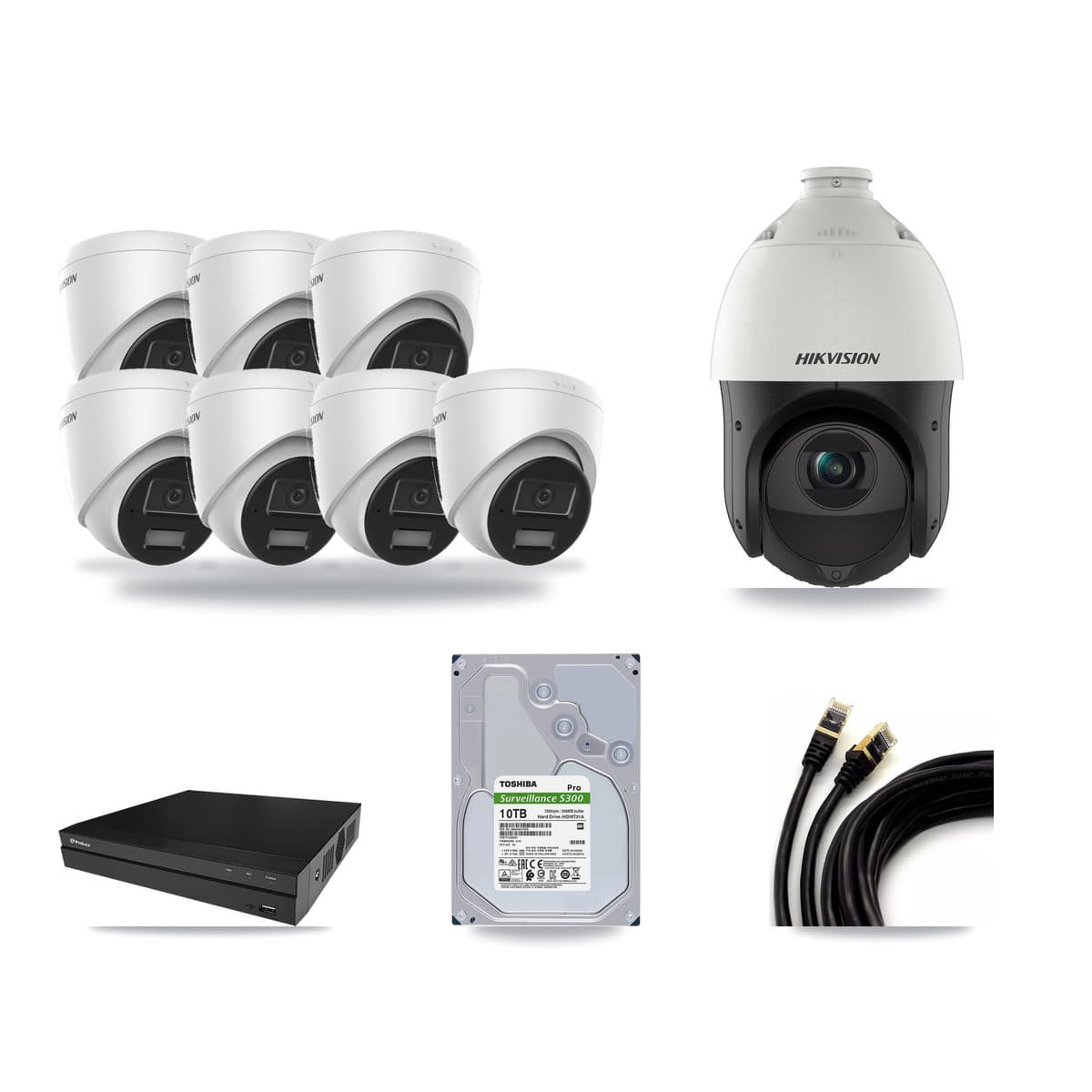 Hikvision & Prolux 8-Channel 4MP CCTV Kit — 7 Turret + 1 PTZ Cameras + 10TB Recording - Image 1