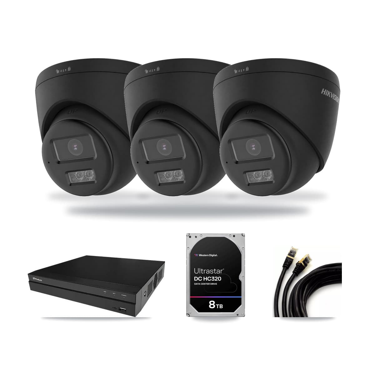 Prolux 8-Channel 4K CCTV Kit — 3 Black Turret Cameras + 8TB Recording - Image 1