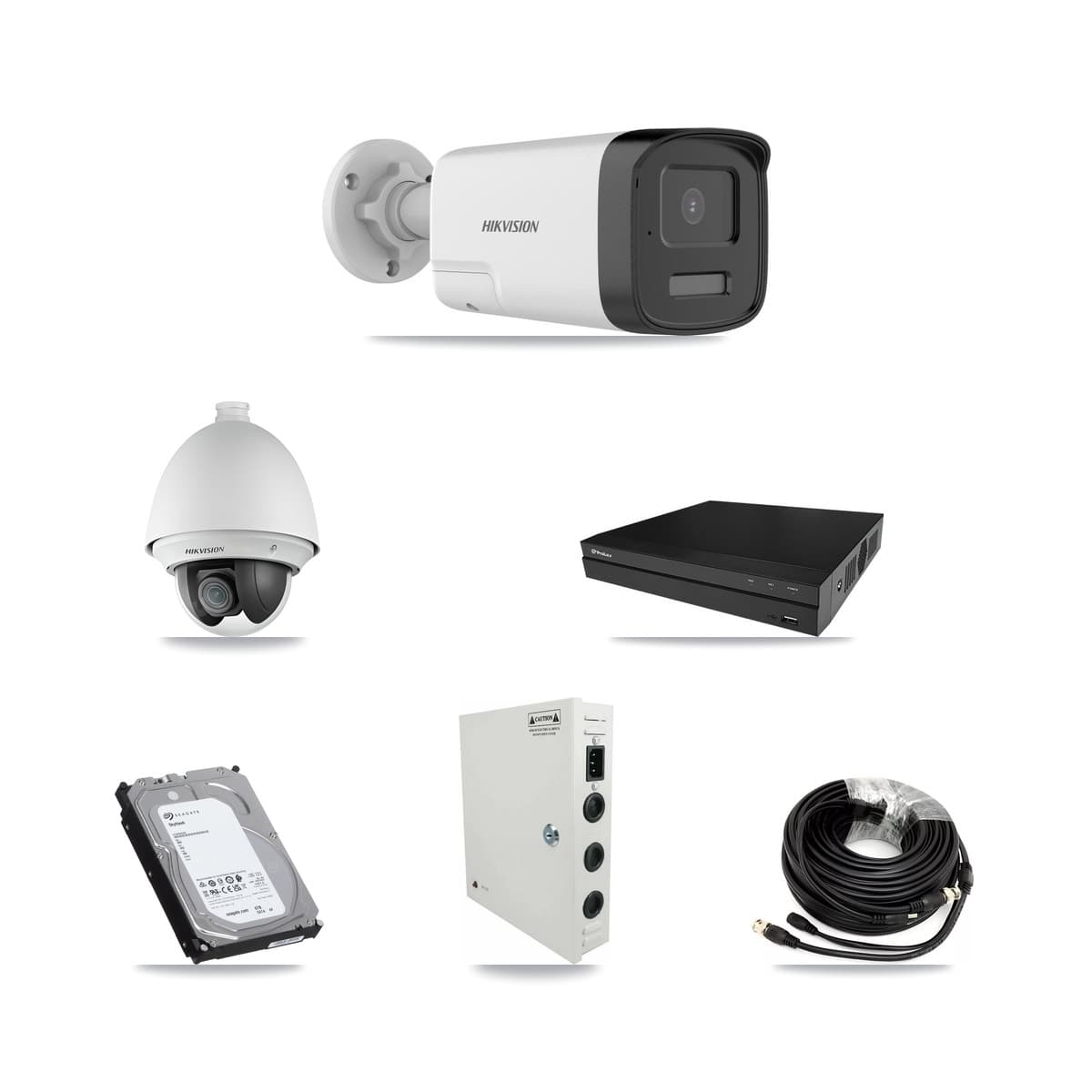Hikvision & Prolux 8-Channel 2MP – 5MP CCTV Kit — 2 2MP PTZ + 5 5MP Bullet Cameras + 6TB Recording