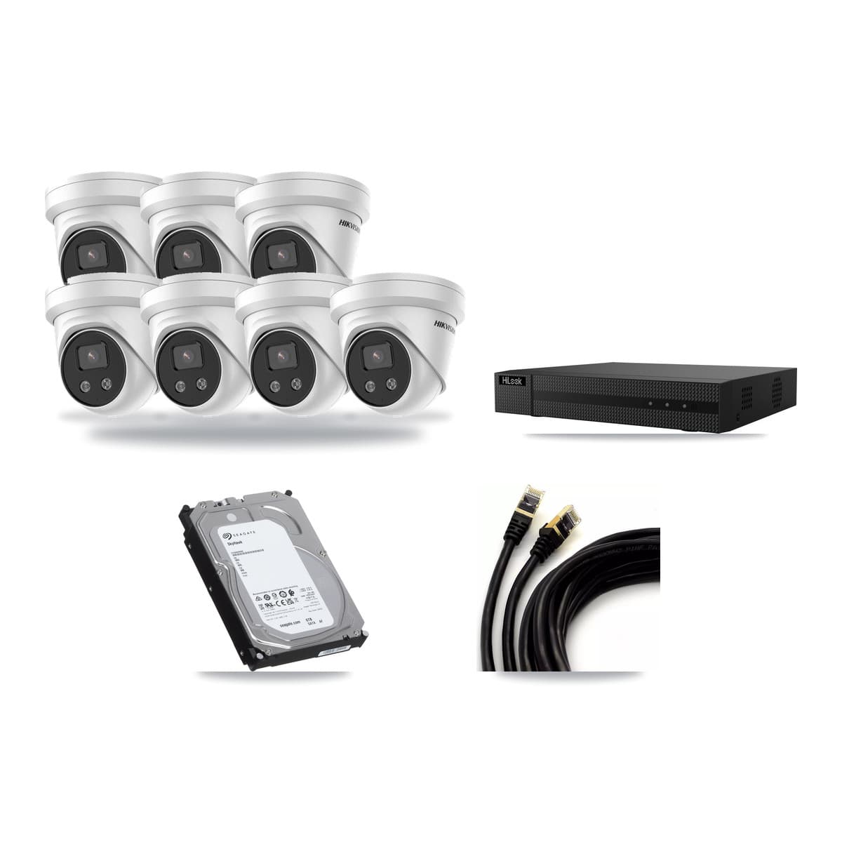Hikvision & HiLook 8-Channel 5MP CCTV Kit — 7 Turret + 1 Dome Cameras + 6TB Recording (NVR-108MH-D Recorder) - Image 1