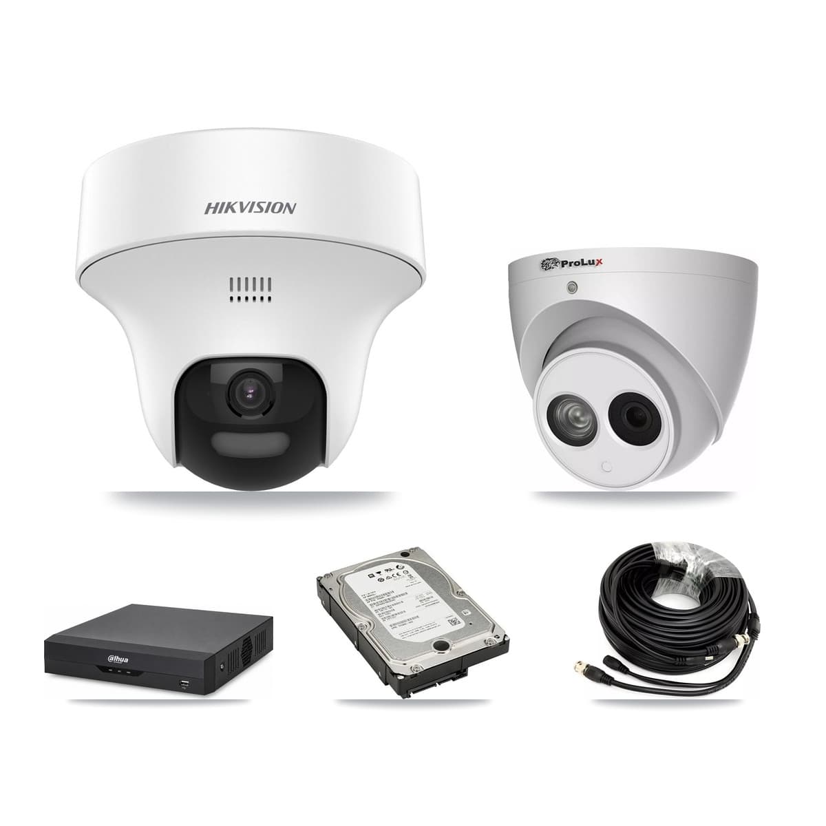 4-Channel 4MP – 5MP CCTV Kit — 3 DS-2CE70K0T 5MP + 1 PXC-612C4W-A 4MP Turret Cameras + 5TB Recording