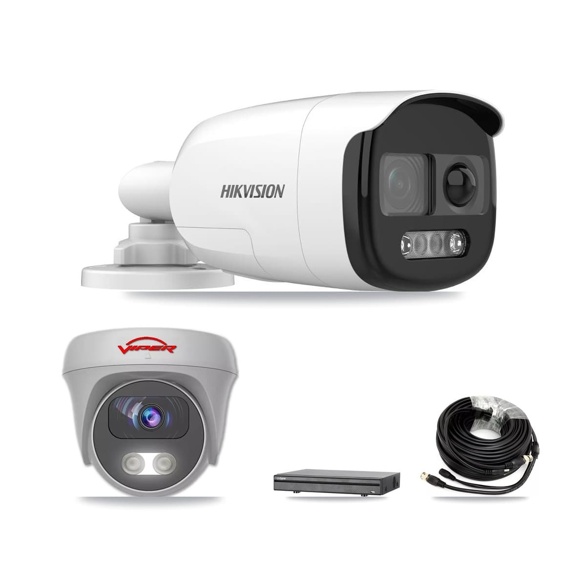 8-Channel 5MP CCTV Kit — 5 DS-2CE12KF3T Bullet + 1 White VIPER-5MP-3K Cameras + 8TB Recording (DH-XVR5108H Recorder)