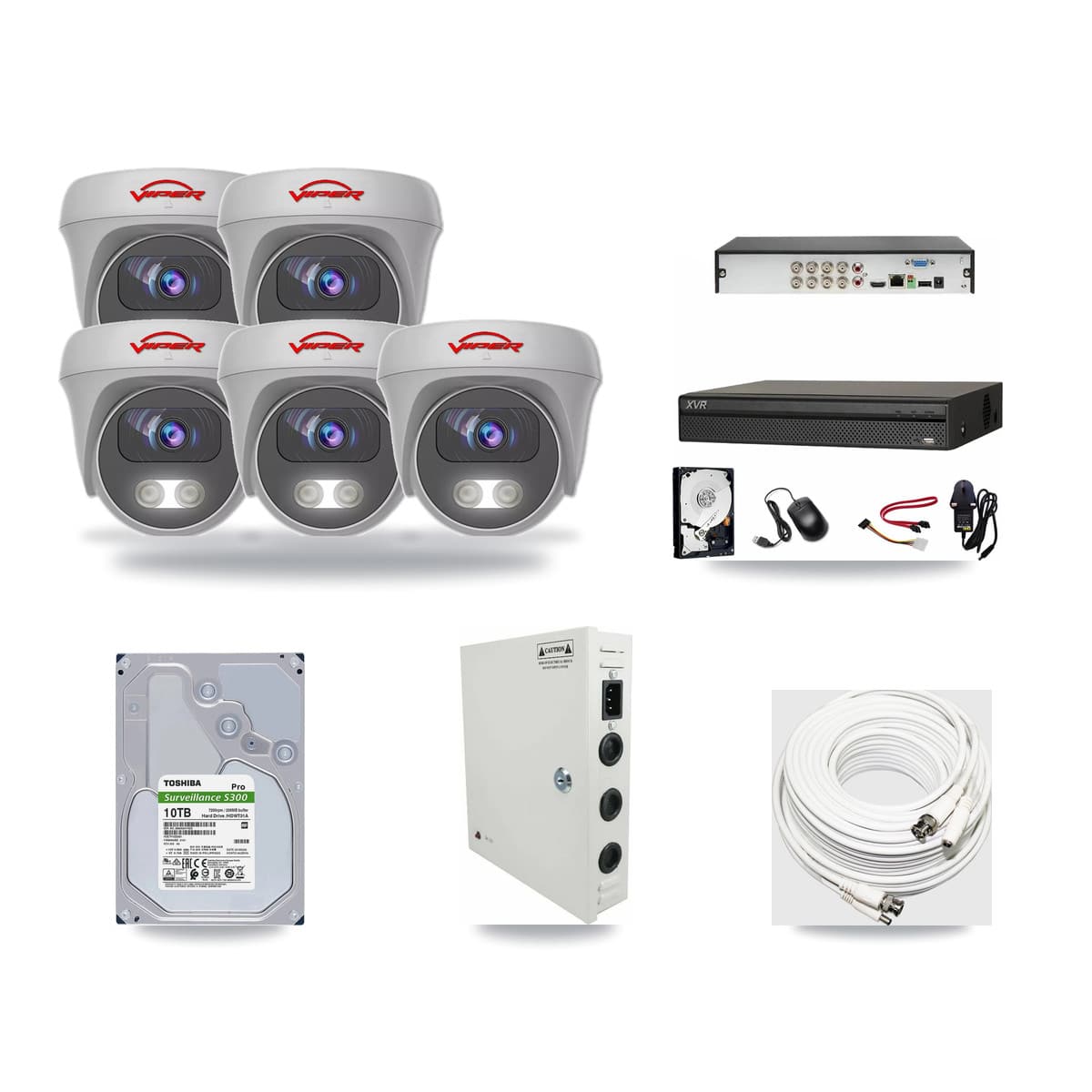 8-Channel 5MP CCTV Kit — 5 White Viper Cameras + 10TB Recording (XVR-3108AD Recorder) - Image 1