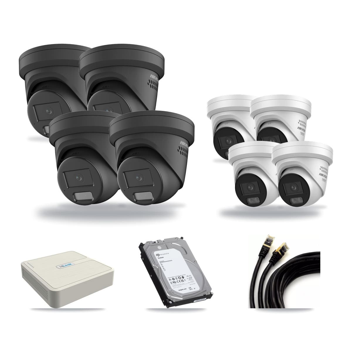 Hikvision & HiLook 8-Channel 4MP CCTV Kit — 4 DS-2CD2347G2 + 4 DS-2CD2347G3 Turret Cameras + 6TB Recording - Image 1