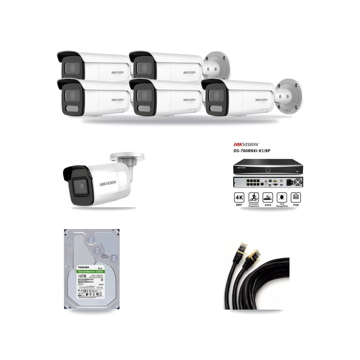 Hikvision 8-Channel 4K CCTV Kit — 1 DS-2CD2085G1 + 5 DS-2CD2T87G2H Bullet Cameras + 10TB Recording - Image 1