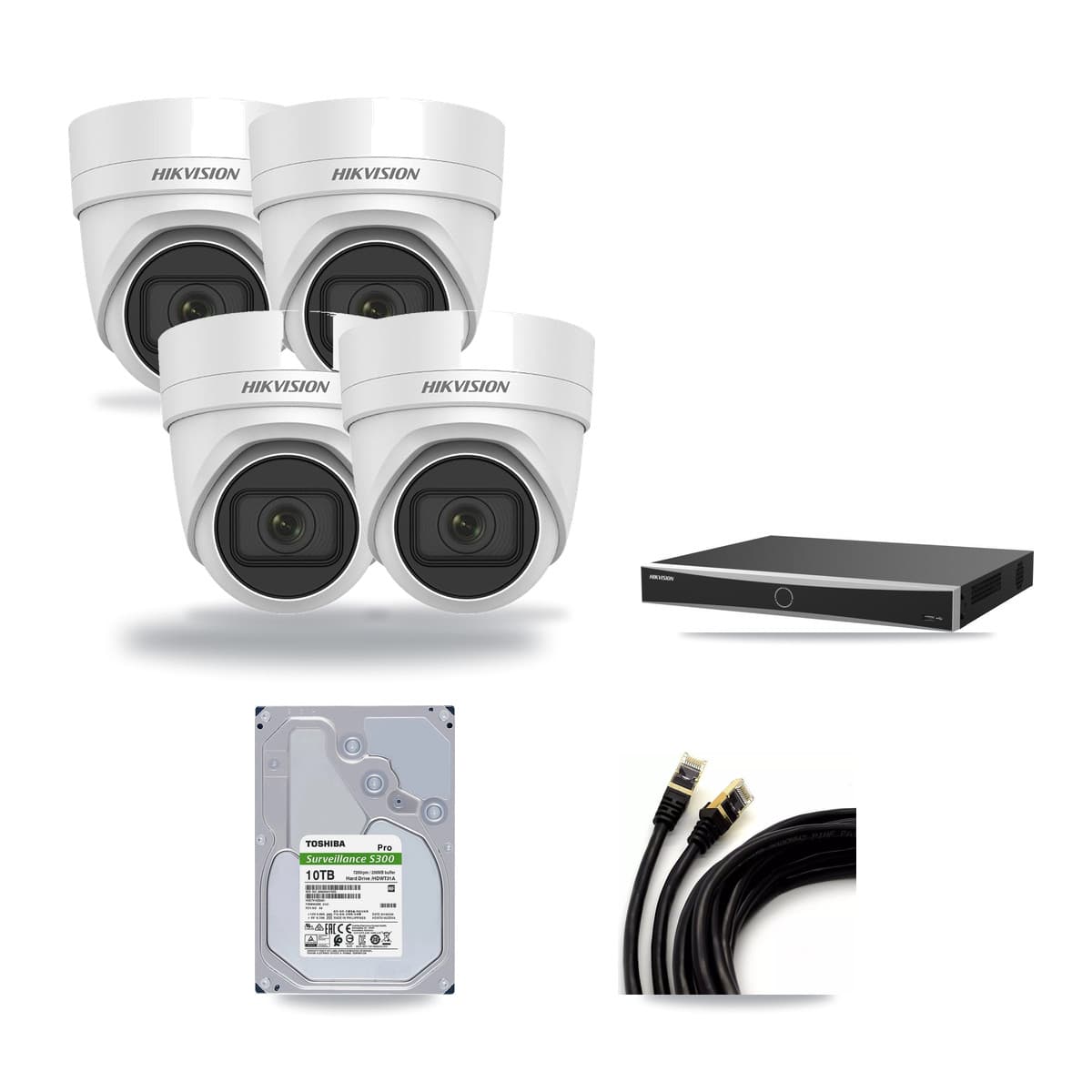 Hikvision 16-Channel 4K CCTV Kit — 4 DS-2CD2H83G0 Turret Cameras + 10TB Recording (DS-7616NXI Recorder) - Image 1