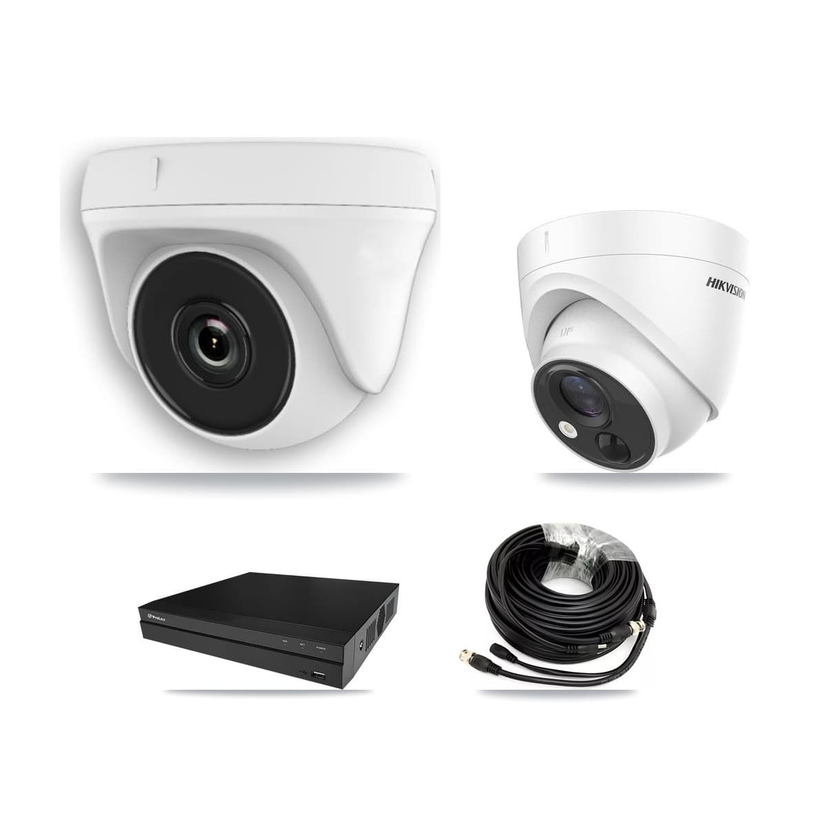 Hikvision & Prolux 8-Channel 2MP – 5MP CCTV Kit — 1 DS-2CE71H0T 5MP Turret + 3 White HDT-2MP-N20W 2MP Dome Cameras + 3TB Recording - Image 1