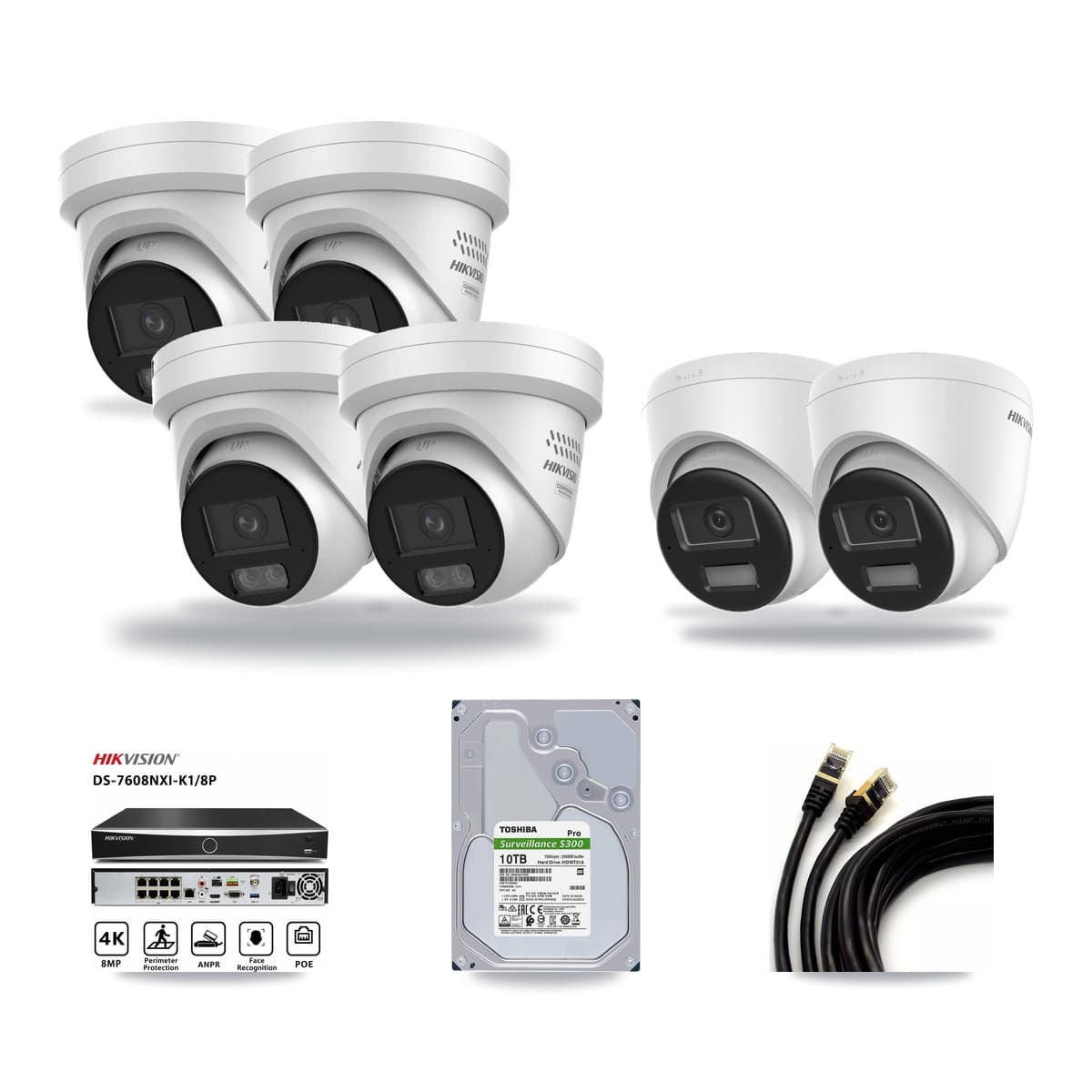 Hikvision 8-Channel 4MP – 4K CCTV Kit — 2 4K + 4 4MP Turret Cameras + 10TB Recording - Image 1