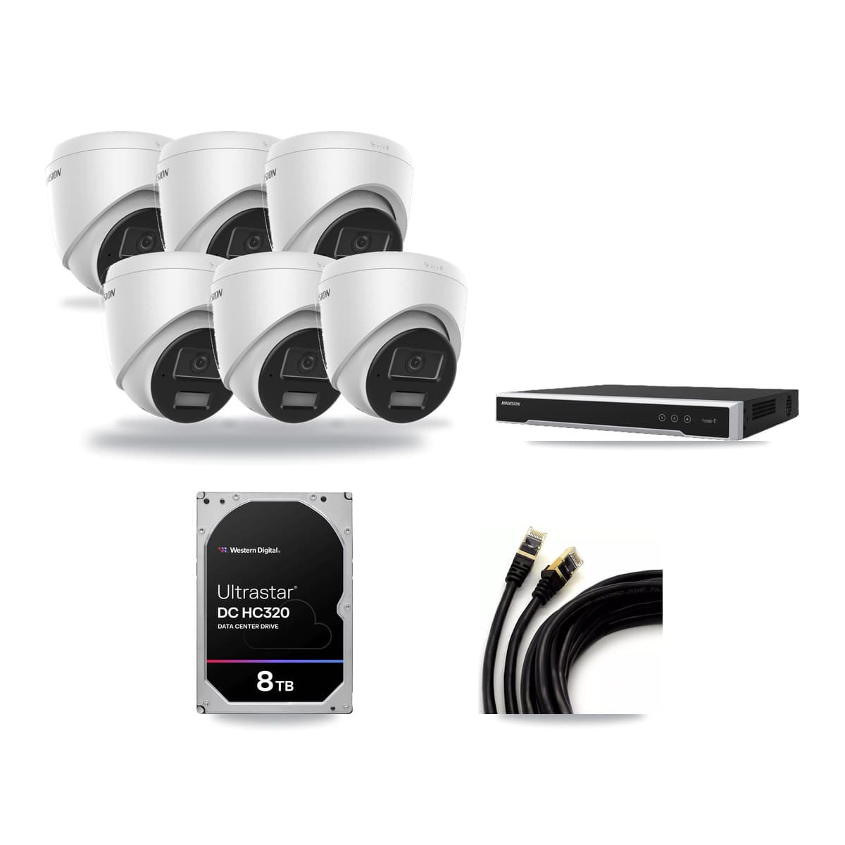 Hikvision 8-Channel 4MP CCTV Kit — 6 DS-2CD1343G2 Turret Cameras + 8TB Recording (DS-7608NI-M2 Recorder) - Image 1