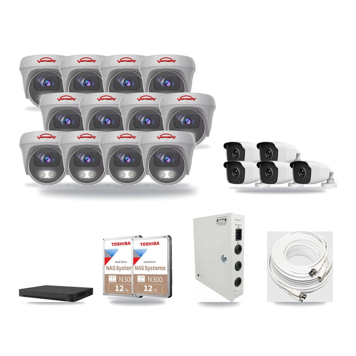32-Channel 3MP – 5MP CCTV Kit — 5 3MP Bullet + 12 5MP Cameras + 2× 12TB Recording - Image 1