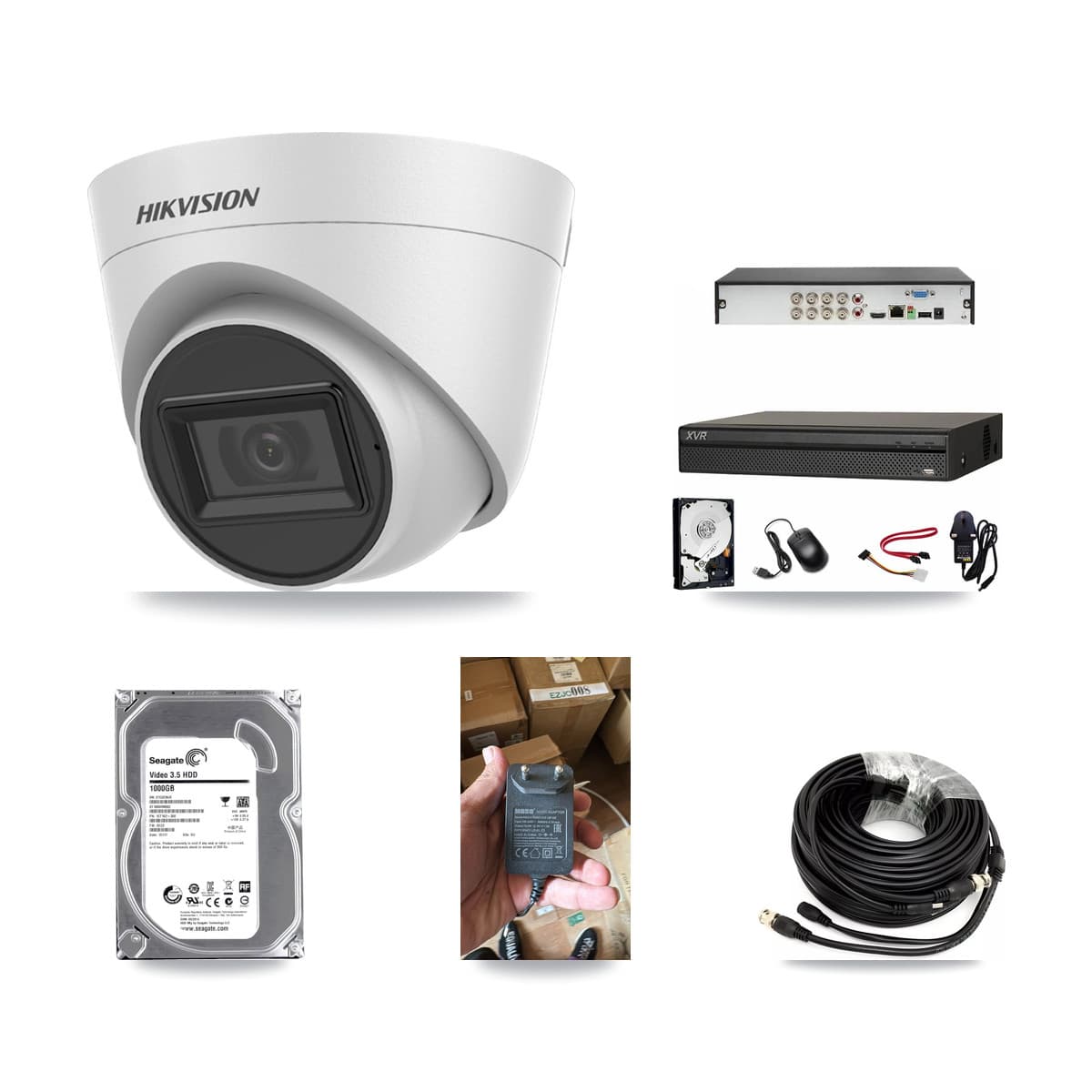 Hikvision & Dahua 8-Channel 5MP CCTV Kit — 1 White Turret Camera + 1TB Recording (XVR-3108AD Recorder) - Image 1