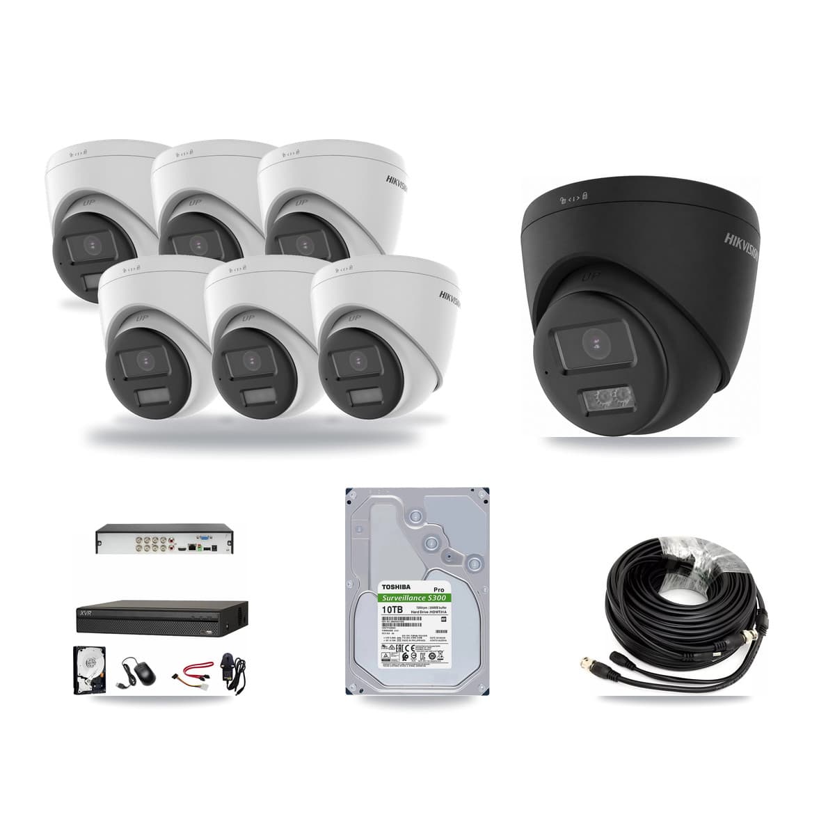 Hikvision & Dahua 8-Channel 4K CCTV Kit — 6 DS-2CE78U0T + 1 DS-2CE78U0T Turret Cameras + 10TB Recording - Image 1