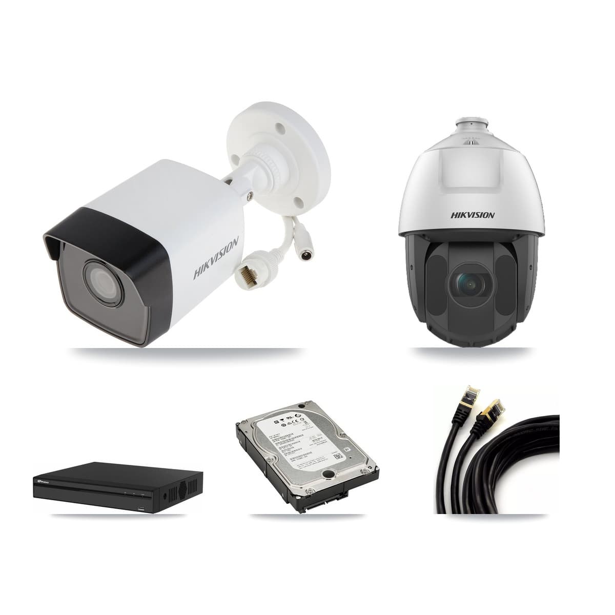 Hikvision & Prolux 4-Channel 2MP – 5MP CCTV Kit — 3 5MP Bullet + 1 2MP PTZ Cameras + 5TB Recording