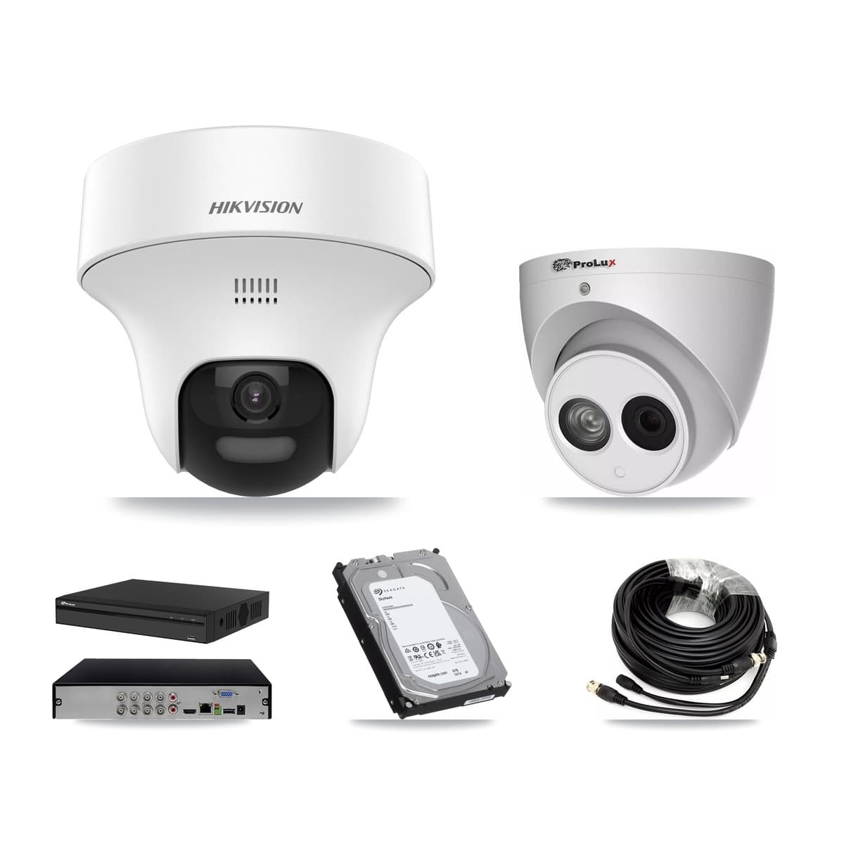 Hikvision & Prolux 8-Channel 4MP – 5MP CCTV Kit — 3 DS-2CE70K0T 5MP + 1 PXC-612C4W-A 4MP Turret Cameras + 6TB Recording (PXD-5108HS Recorder)